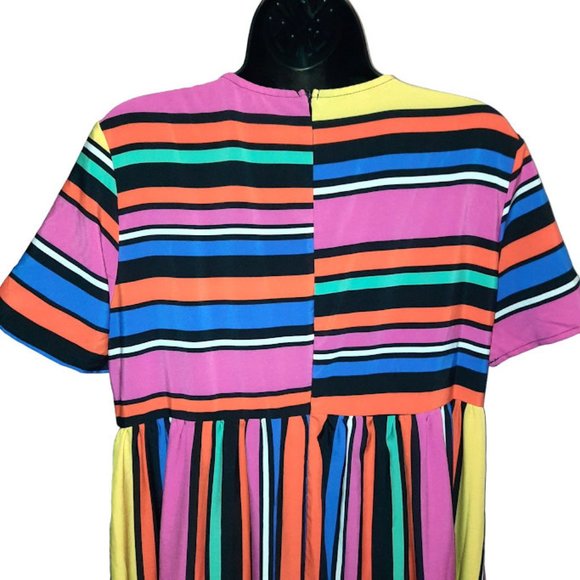 Shein Women Size Large 8 / 10 Multi Colorful Striped Tiered Long Dress - Picture 3 of 7